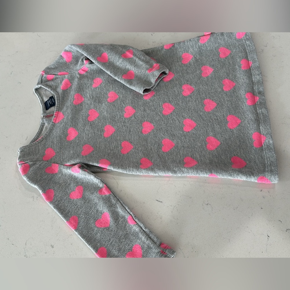 Baby Gap baby girl gray pink hearts bow buttons sweater dress 18-24 months